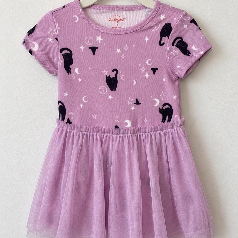 Cat & Jack Purple Black Cat Halloween Tulle Dress 🎃🐈⬛